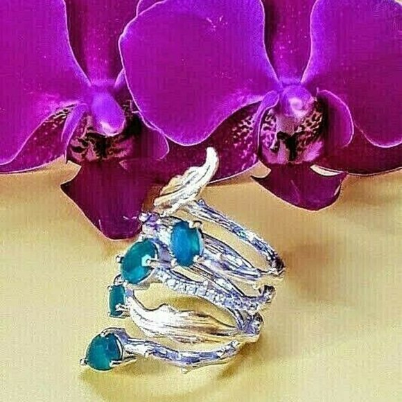 Beautiful Natural Green Agate Gemstone 925 Sterling Sliver Ring Sz 8 - Picture 3 of 7